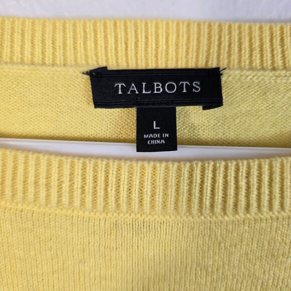 Talbots Sweater Women's L Yellow Cotton Wool Cashmere Classic Career Spring Prep - Picture 4 of 7